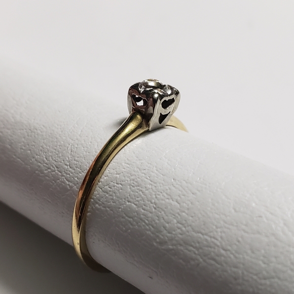 Vintage 14k Two Tone Solitaire Engagement Setting Ring Size 8 - Picture 2 of 3